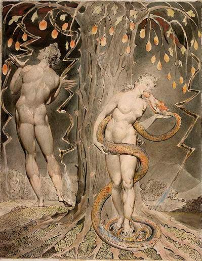 William Blake, The Temptation and Fall of Eve, illustration to Milton's Paradise Lost, 1808. Wikimedia Commons