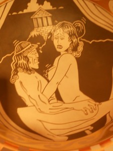 Diego Rivera, "Paris and Helen," detail, terra cotta bowl. Clark+Del Vecchio/Santa Fe.